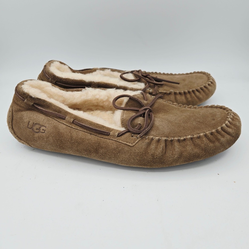 UGG Australia Brown Suede‎ Shearling Lined Moccasin Slippers Men's Size 11